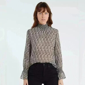 MISA Los Angeles Giana Smock Neck Top In Black White Snake Medium